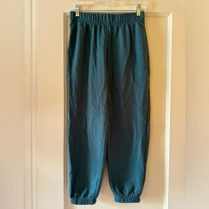 Lazypants slate blue jogger style sweatpants with elastic hem and waist. S